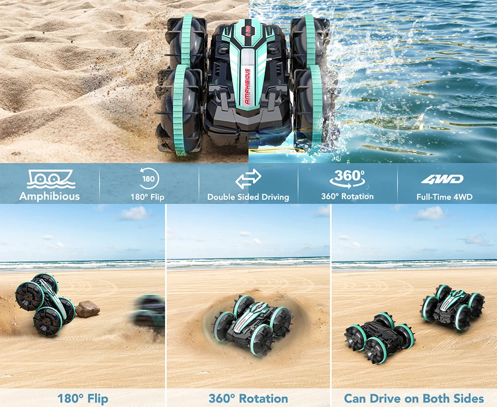 Remote Control Car 2.4G Rc Boat Waterproof Controlled Amphibious Stunt Car 4WD All Terrain Beach Pool Toys for Boys Girls Gift