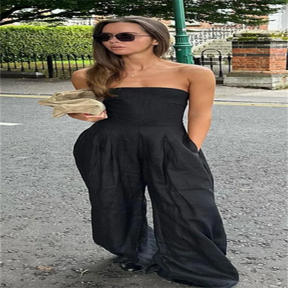Backless Off-Shoulder Jumpsuit – Wide-Leg High Waist Summer Romper for Women
