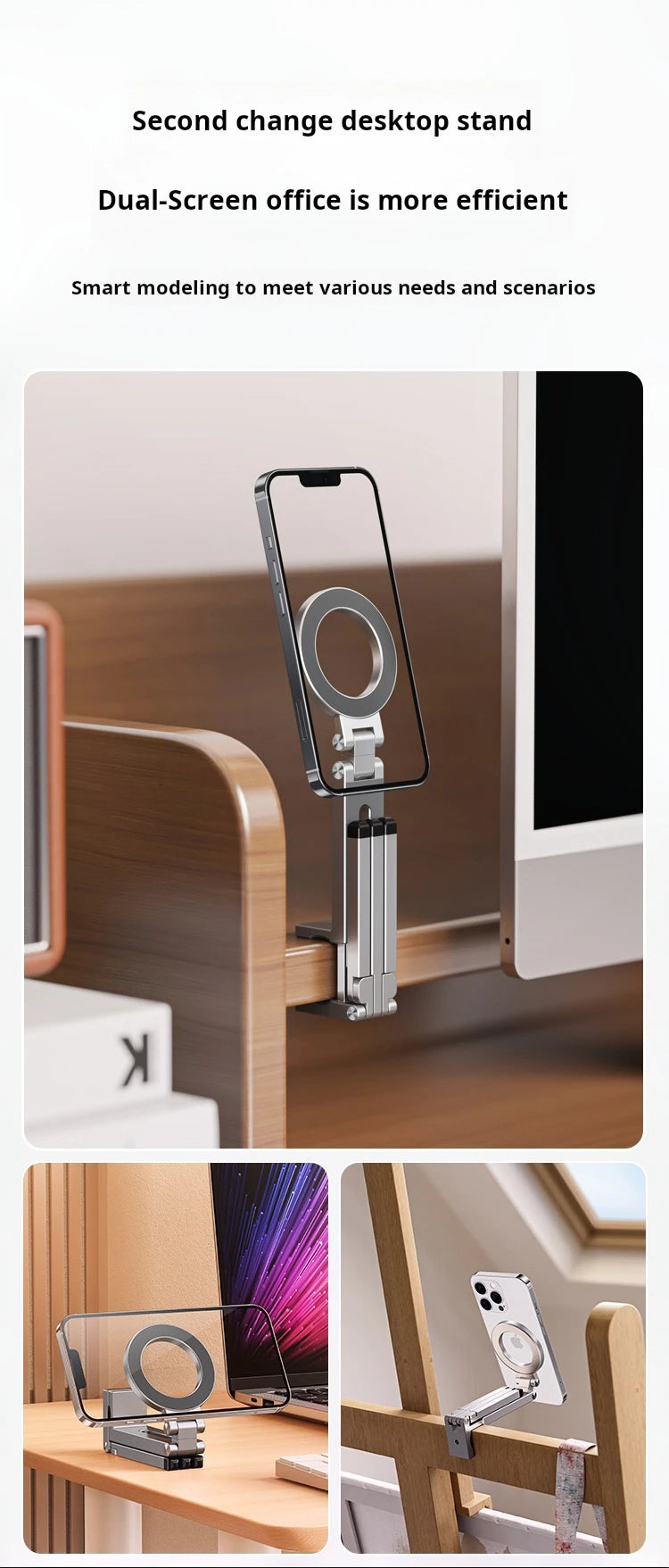 Adjustable Magnetic Phone Tripod Stand with 1/4'' Port, Ultra-Light Aluminium Phone Mount for iPhone Series, for Travel, Vlog