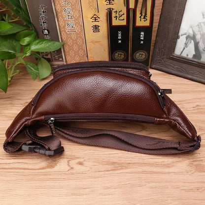 Genuine Leather Men Waist Fanny Pack Bags Sling Chest Pocket Pouch Travel Hiking Male Real Cowhide Loop Hip Belt Bum Bag