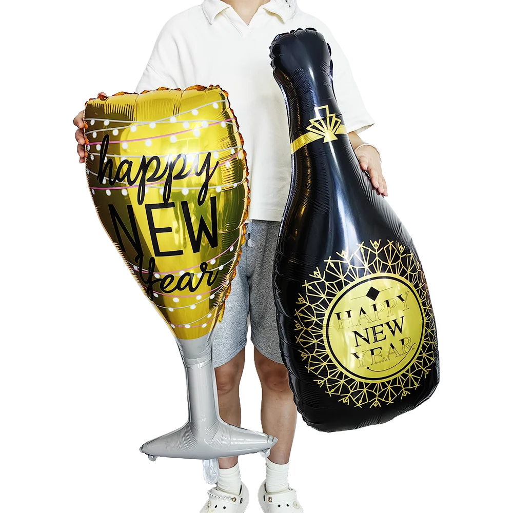 2026 New Years Eve Decoration Happy New Years Star Champagne Cups Wine Bottle Foil Balloons Happy New Years Eve Party Supplies