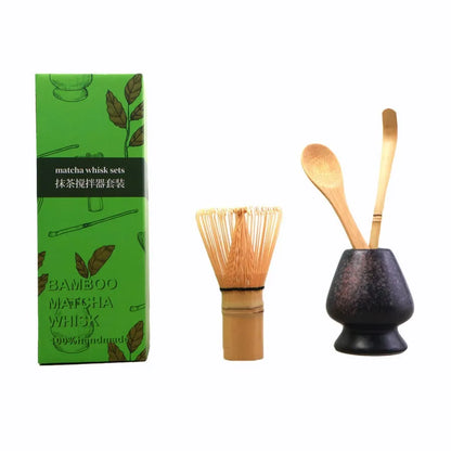 4pcs/set Matcha Set Bamboo Whisk Tea spoon Ceramic fittings Matcha Whisk (Chasen) Tea Spoon And Scoop (Chashaku) Tea-making Tool