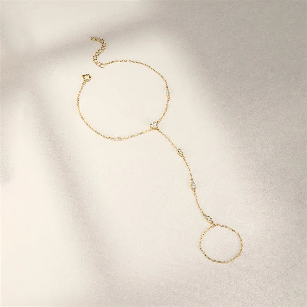 Aide 925 Sterling Silver Fine Jewelry Geometric Lucky Flower CZ Sparking Zircon Bracelets For Women Hand Chain Bracelets Jewelry