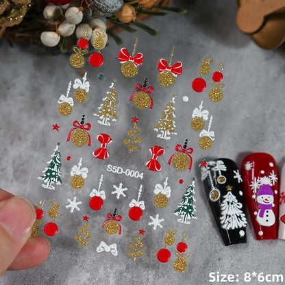 Cute Deer Christmas Nail Stickers 5D Embossed Elk Star Gingerbread Man Snowflake Santa Claus Holly DIY Winter Engraved Manicure*
