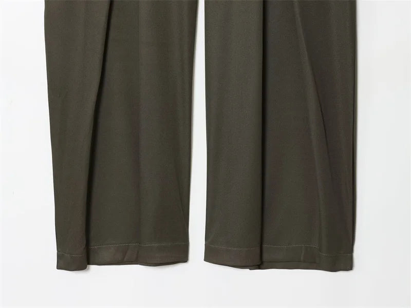Women's Long Pants 2025 Autumn New Arrivals Military Green Pleated Loose Wide-Leg Pants Casual Fashion Stylish and Versatile