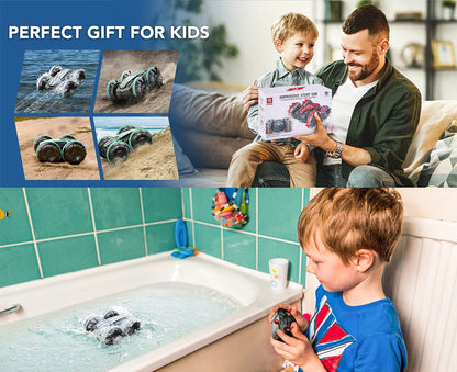 Remote Control Car 2.4G Rc Boat Waterproof Controlled Amphibious Stunt Car 4WD All Terrain Beach Pool Toys for Boys Girls Gift