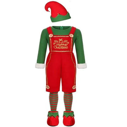 2025 Christmas Boys Cute Green Elf Costume New Year Family Party Festival Fancy Santa Claus Cosplay Outfit Set for Men Women