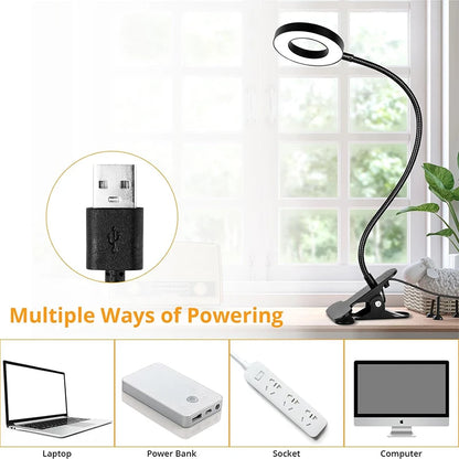 Reading Desk Lamp Bed Dimmable, 3 Modes & 10 Dimming Levels USB Clamp Lamps 360° Flexible Book Clip