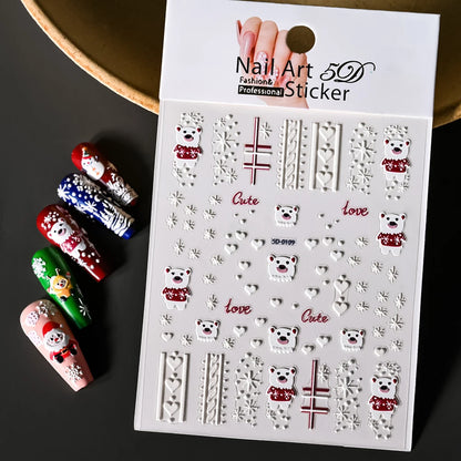 Cute Deer Christmas Nail Stickers 5D Embossed Elk Star Gingerbread Man Snowflake Santa Claus Holly DIY Winter Engraved Manicure*