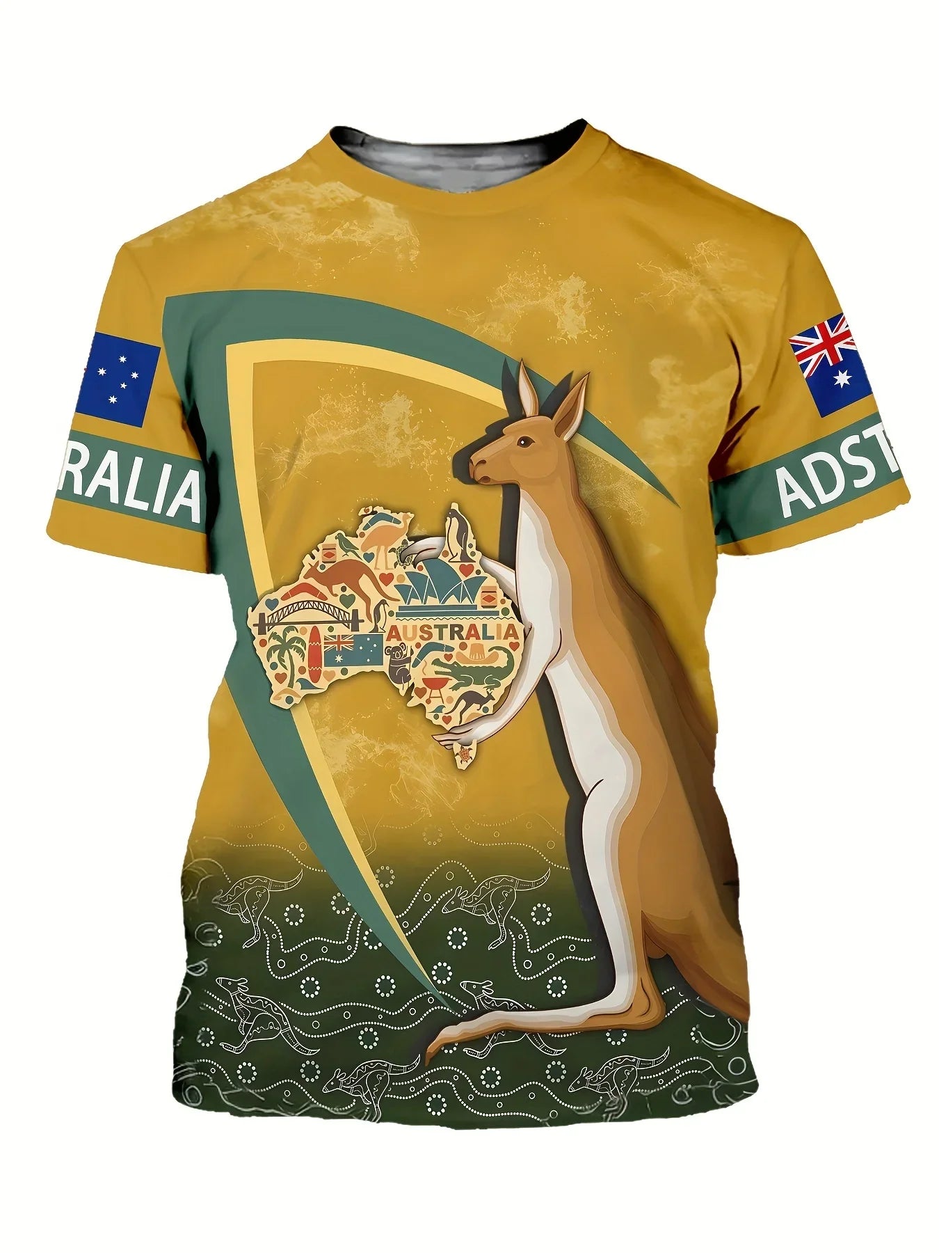 Men's T-Shirt Australia Flag Kangaroo Graphic 3D Printed T-shirts Casual Short Sleeve Tee For Unisex Oversized Clothing Men Tops