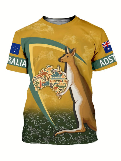 Men's T-Shirt Australia Flag Kangaroo Graphic 3D Printed T-shirts Casual Short Sleeve Tee For Unisex Oversized Clothing Men Tops
