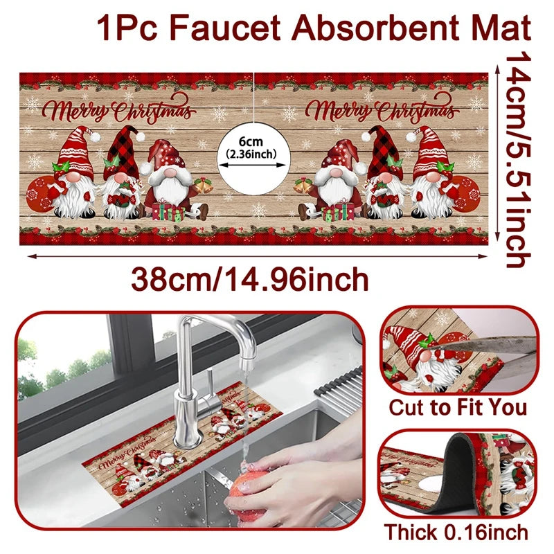 Christmas Faucet Mat Diatomite Sink Faucet Absorbent Pad Merry Christmas Decoration for Home 2025 Kitchen Gifts Navidad