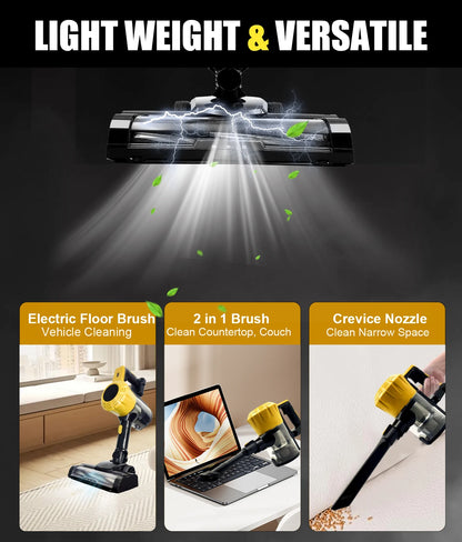 Cordless Stick Vacuum Cleaner – 3-in-1 Lightweight Powerful Suction Compatible with DeWALT 20V/18V Batteries