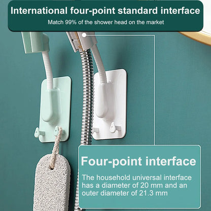 Adjustable Shower Head Holder with Hooks – No-Drill Wall Mount