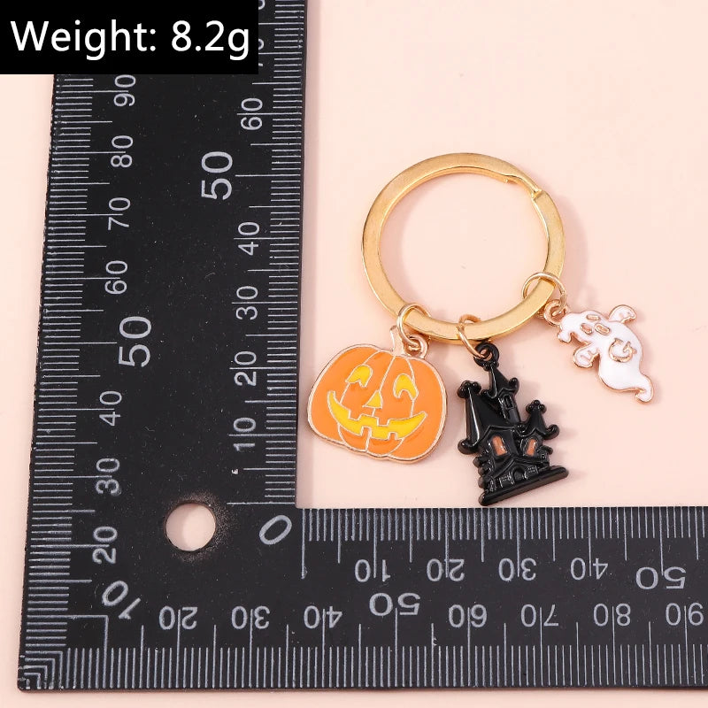 Aihua Gold Color Fashion Halloween Keychain Enamel Creepy Ghost Spider Mummy Pumpkin Keychains Keyring for Women Halloween Night