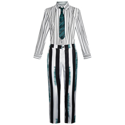 Underworld Master cosplay costume Beetle Juice Michael Keaton green black and white striped cosplay performance costume hot
