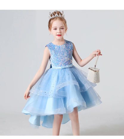 2023 Hot style Summer Sequin Lace Tuxedo Wedding Dress for girls 3-13 years old Sleeveless fluffy Mesh gauze Doveark brand