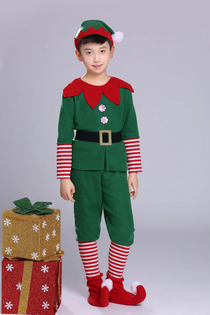 2025 Christmas Elf Costume Girls Xmas Santa Claus Green Elf Dress For Kids Adults Family Matching Outfits Cosplay Clothing