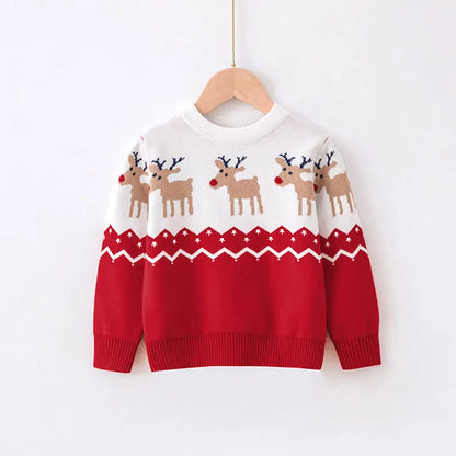 2025 Christmas Sweatshirts Winter Boy Girl Print Knit Sweater Pullover Cotton Clothes Autumn Kids Slouchy Soft Clothing Knitwear
