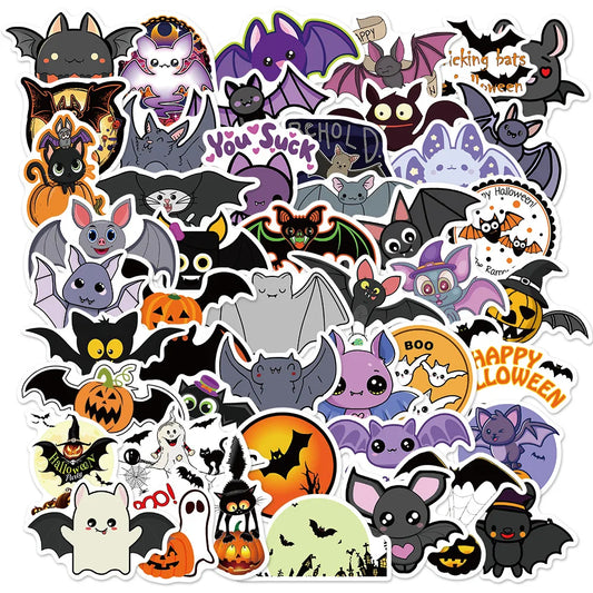 50PCS Halloween Purple Bat Stickers Streetwear Laptop Happy Halloween Elements Harajuku Wall Bar Fashion Living Room Sticker