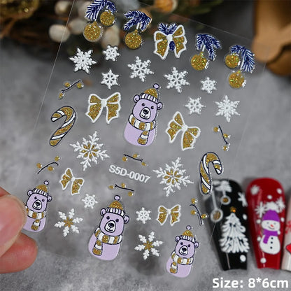 Cute Deer Christmas Nail Stickers 5D Embossed Elk Star Gingerbread Man Snowflake Santa Claus Holly DIY Winter Engraved Manicure*
