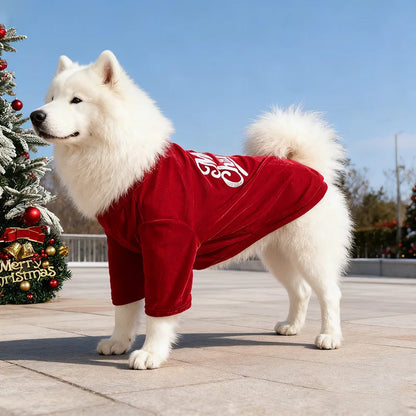Christmas Velvet Dog Sweatshirt, “Merry Christmas” Print, Warm Soft Pullover, Red/Green, Sizes S–6XL for Small to Large Dogs