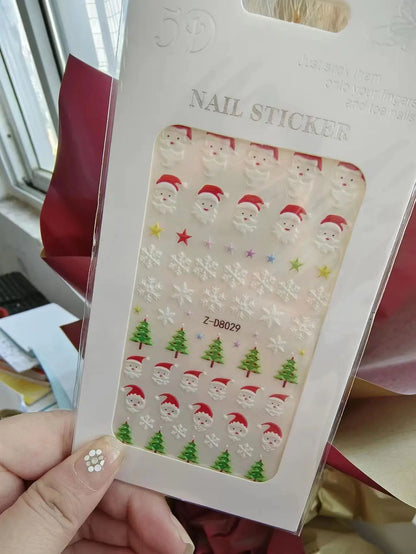 Cute Deer Christmas Nail Stickers 5D Embossed Elk Star Gingerbread Man Snowflake Santa Claus Holly DIY Winter Engraved Manicure*