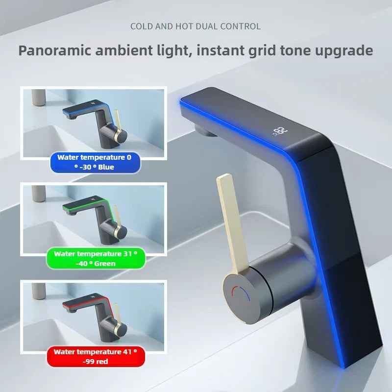 High-end Temperature Display Basin Faucet LED Light 2 Modes Sprayer Hot Cold Water Sink Mixer Wash Tap Single Hole For Bathroom