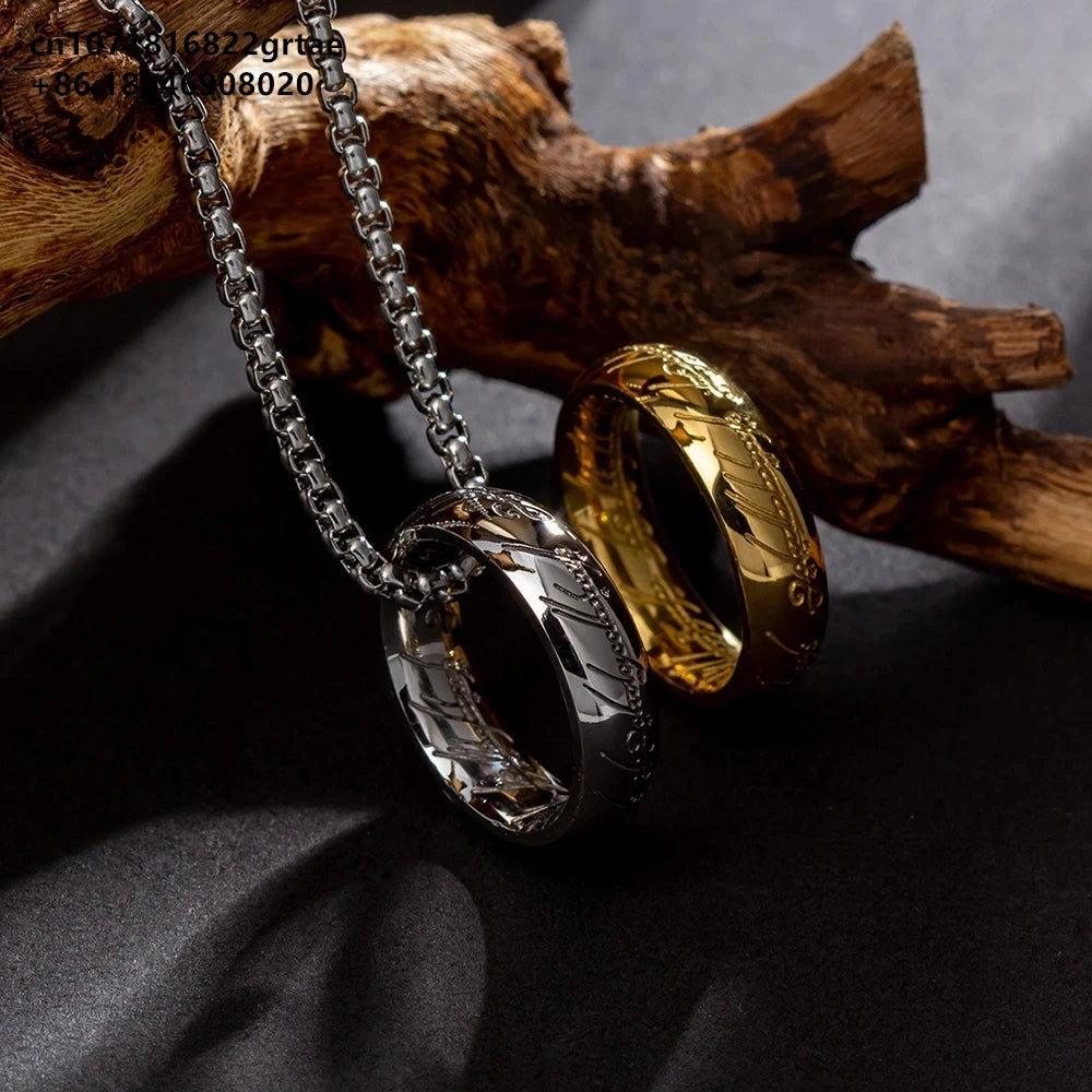 King of Necklace Stainless Steel Necklace Ring Fit Movie Jewelry Lord Of The Necklace 3.0 Square Thick Pearl Chain Hip-Hop