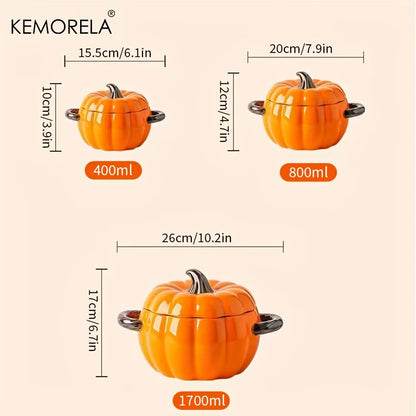 Halloween Pumpkin Bowl Ceramic Pumpkin Casserole Oven-Safe Pot With Lid And Handles, Perfect For Thanksgiving And Halloween