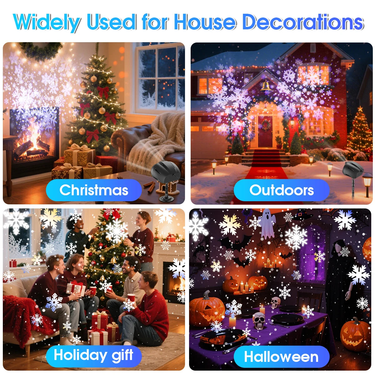 ❄️✨ 2025 NEW Snow Projector Lights – Dynamic Rotating Snowflake Projection Light