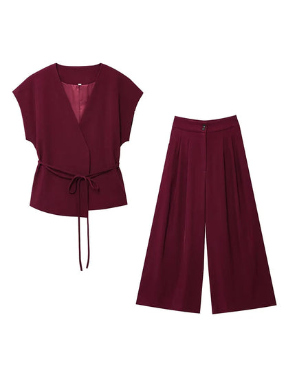 Women’s V-Neck Sleeveless Trouser Set – Summer Chic