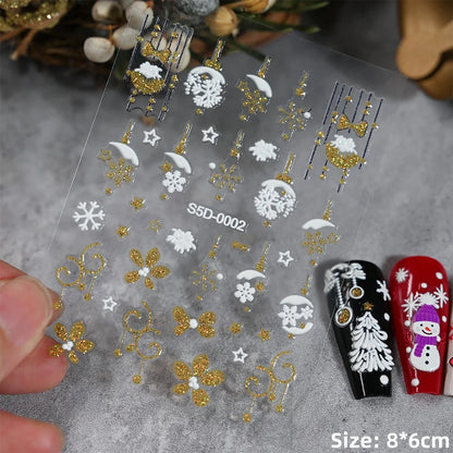 Cute Deer Christmas Nail Stickers 5D Embossed Elk Star Gingerbread Man Snowflake Santa Claus Holly DIY Winter Engraved Manicure*