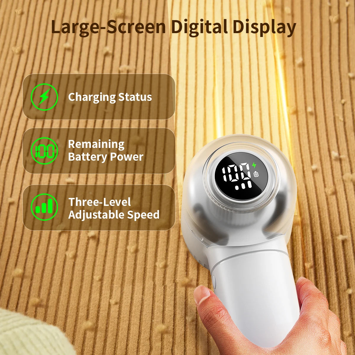 Fabric Shaver, 2 in 1 Rechargeable Lint Remover with Brush with Digital Display 3 Speeds Lint Shaver for Clothes Sofa Bedding