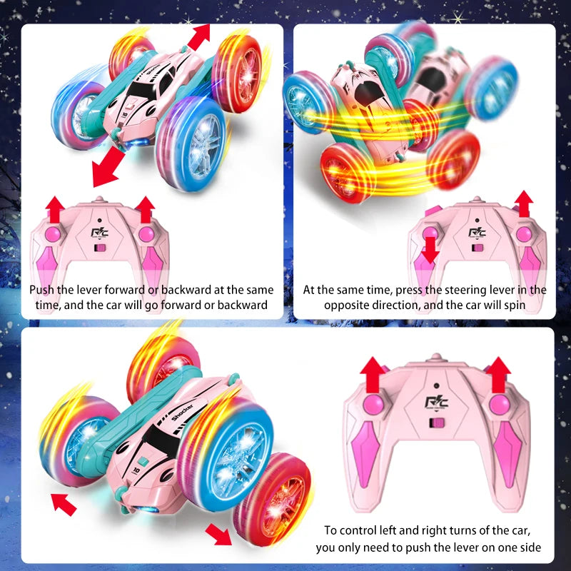 Remote control stunt car Light four-wheel drive double-sided swing arm rolling car Christmas children's toy remote control car