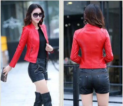 Spring Genuine Leather Jacket Women Real Orange Leather New Outerwear Sheepskin Coat Women's Moto Biker Zipper Jackets