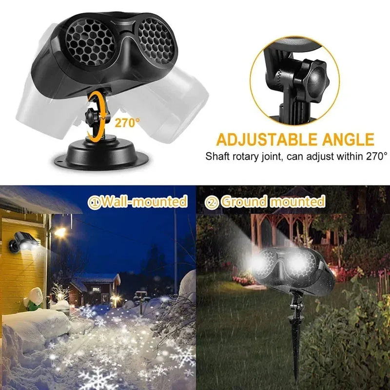 2025 Upgraded LED Snowflake Projector Light 2-in-1 Outdoor Waterproof Christmas Halloween Decor with Snowfall Pattern Party Lamp