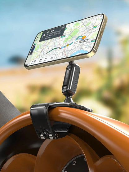Magnetic 360 Degree Rotation Dashboard Car Phone Holder [Strong Compression Clamp] Clip on Dashboard for 4 to 7 inch Smartphones