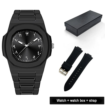 Men's Arabic Numeral Quartz Watch 30-Meter Water Resistance Casual Sports Silicone Wristband Watch Clock Nautilus Design Watch
