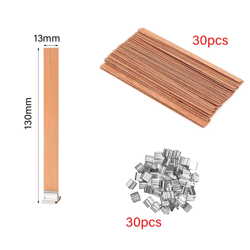 30/50pcs Wooden Candle Wick Set With Clip Base Smokeless Candle Wicks for DIY Paraffin Candle Jar Making Candle Making Supplies