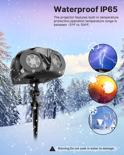 2025 NEW Snow Projector Lights, Dynamic Rotating Snowflake Projection Light Outdoor, IP65 LED Snow Spotlight Lightning or Hallow