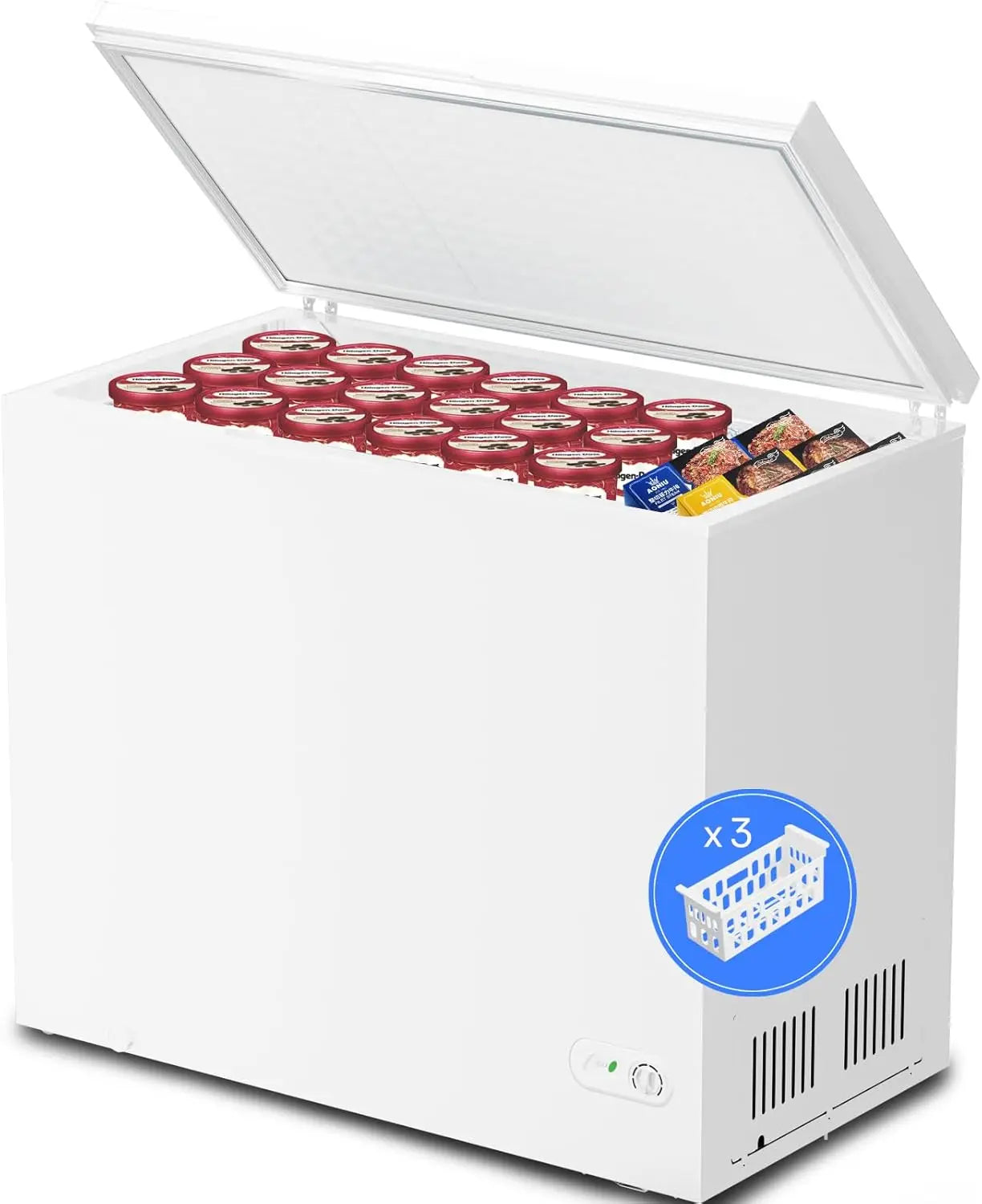 Kismile 7.0 Cubic Feet Chest Freezer with 3 Removable Basket, Free Standing Top Open Door Compact Deep Freezer with Adjustable