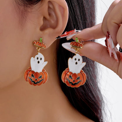 Cute Halloween Dangle Earrings for Women Cartoon Pumpkin Ghost Spider Drop Oil Earring Party Statement Jewelry Accessory