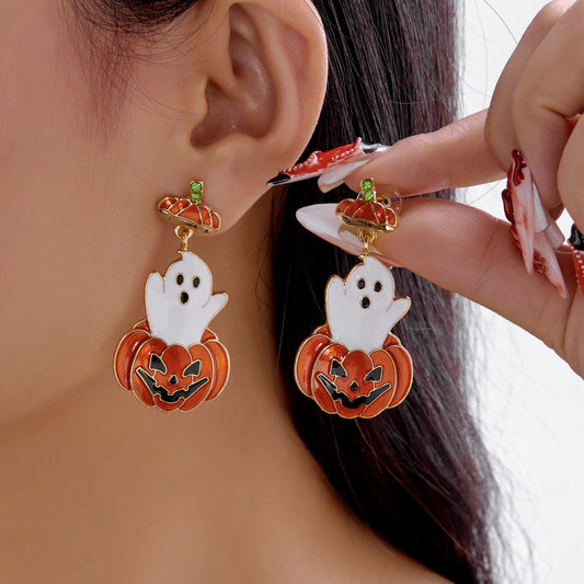 Cute Halloween Dangle Earrings for Women Cartoon Pumpkin Ghost Spider Drop Oil Earring Party Statement Jewelry Accessory