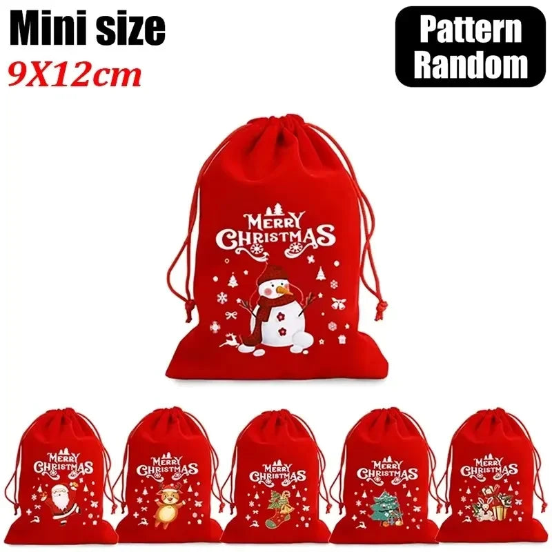 1/30pcs Christmas Gift Bags Red Velvet Drawstring Pouch Bulk Santa Candy Packaging Snack Wrapping Bag Wedding Party Favors Decor