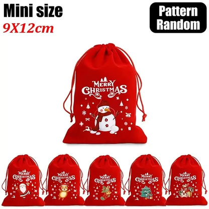 1/30pcs Christmas Gift Bags Red Velvet Drawstring Pouch Bulk Santa Candy Packaging Snack Wrapping Bag Wedding Party Favors Decor