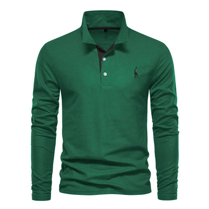 Men’s Deer Embroidery Polo Shirt – Long Sleeve Casual Business Top