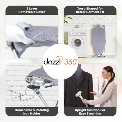 Dazzl 360° Dual-Sided Iron Board - Torso-Shaped Ironing Board Full Size with 8-Level Adjustable Height Rotatable and Detachable