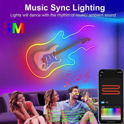 USB RGBIC Neon LED Strip Light – 5V, Waterproof, 1–5M, Bluetooth App & Remote Control for DIY Home Decor