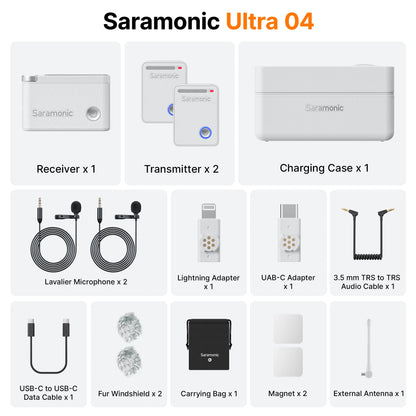 Saramonic Ultra Wireless Lavalier Microphone for iPhone Android USB-C Smartphones DSLR Cameras Streaming Video Recording Youtube